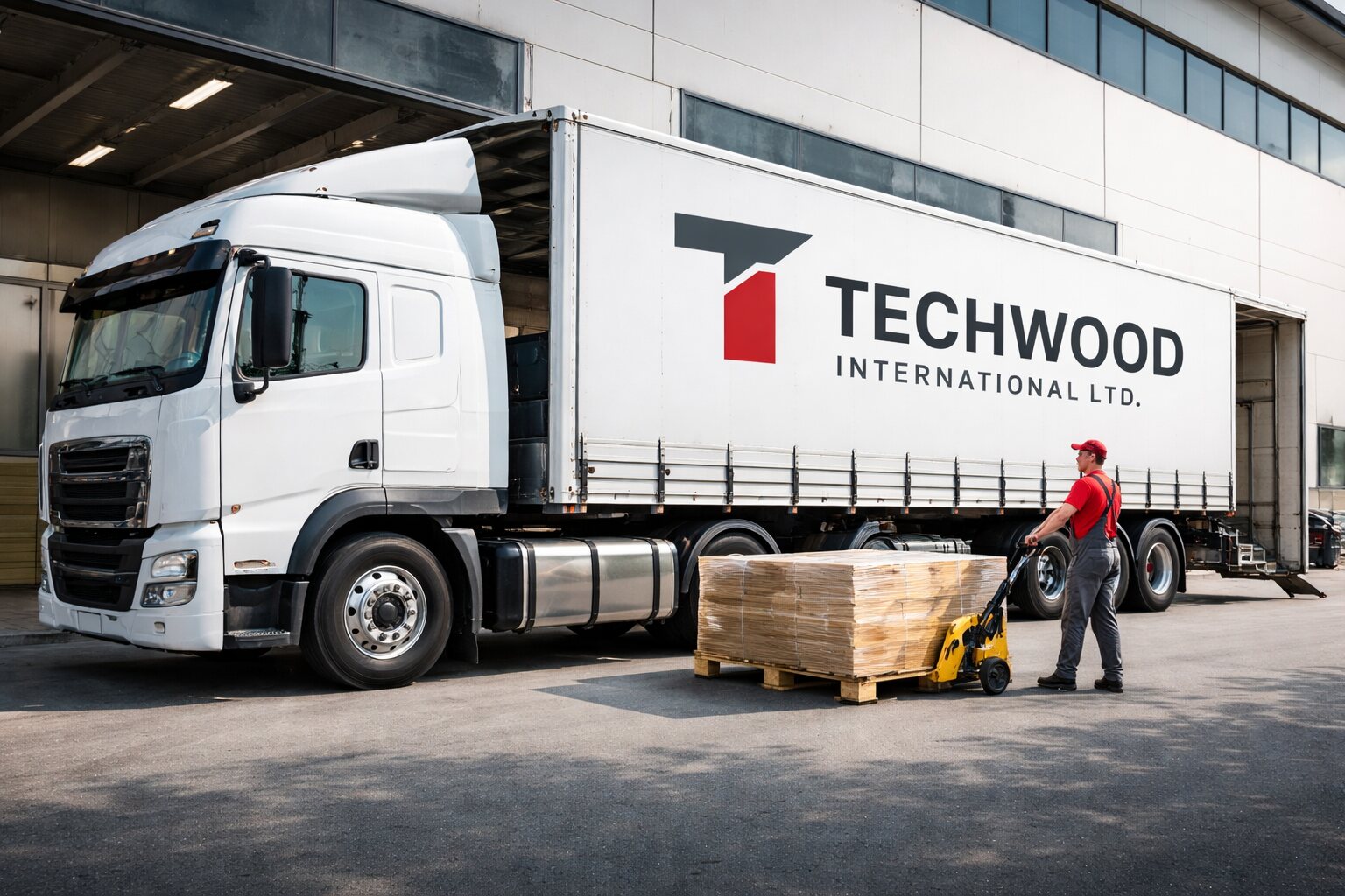 Techwood International Ltd delivery truck transporting wood panels